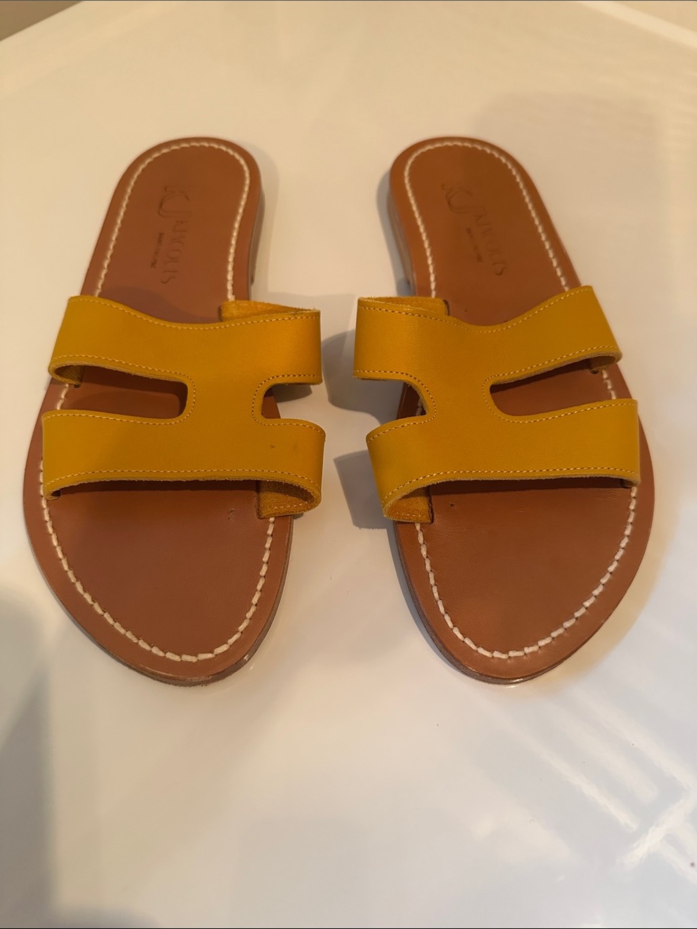 K Jacques Women's Yellow Slide Sandals